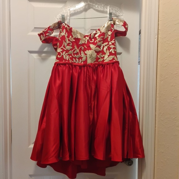 NWT Fifteen Roses Davids Bridal Off-the-Shoulder Mini A-Line Red Gold Size 20 - Picture 5 of 13